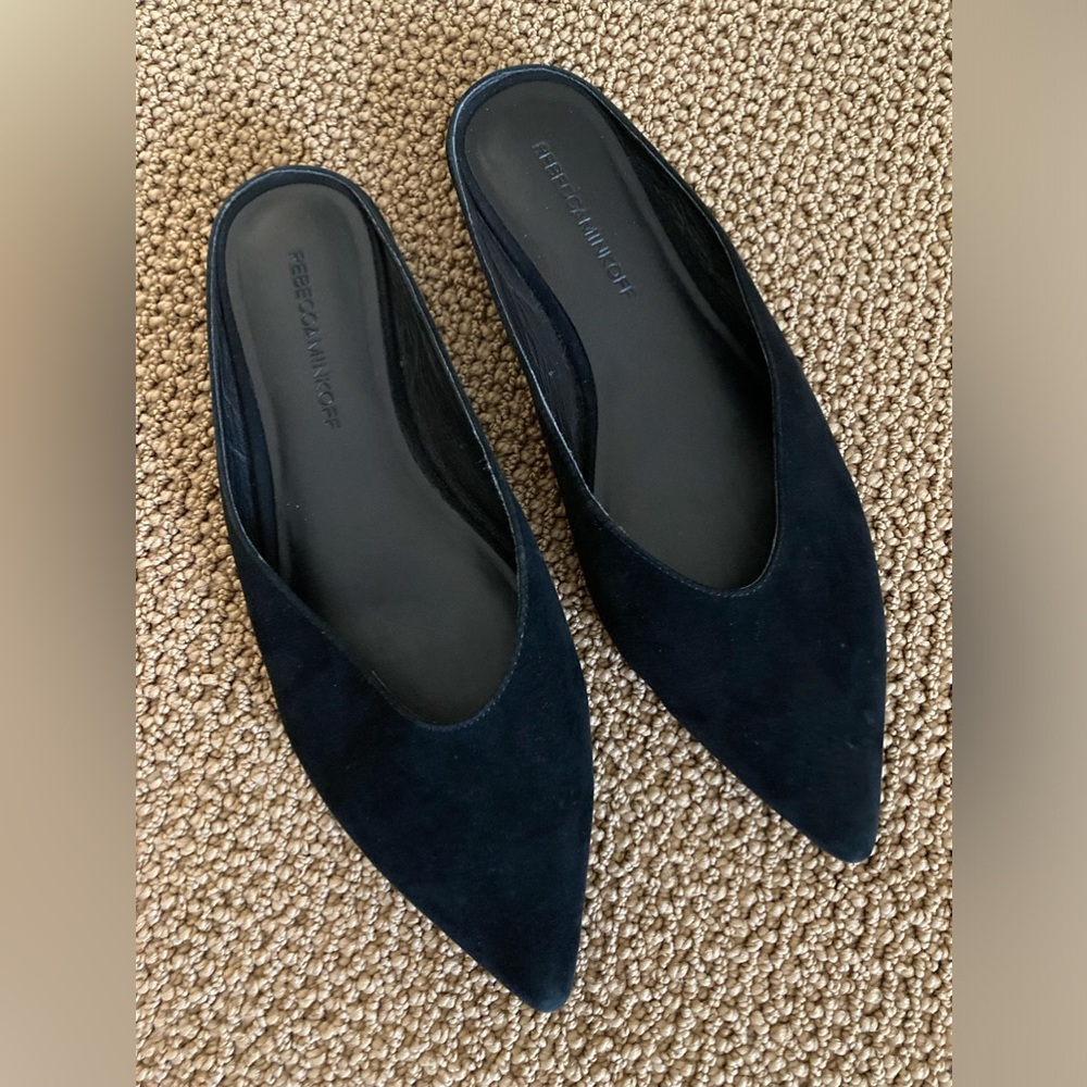 REBECCA MINKOFF Black Suede ‘Rikki’ Slides